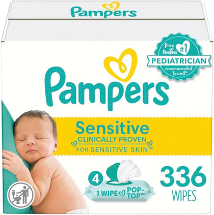 Pampers Sensitive Baby Wipes - 336 Count, Water Based, Hypoallergenic and Unscented (Packaging May Vary)