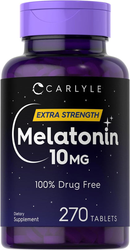 Carlyle Melatonin 10mg | 270 Tablets | Drug Free Aid for Adults | Vegetarian, Non-GMO, Gluten Free Supplement