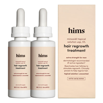 hims Extra Strength Hair Regrowth Treatment for Men with 5% Topical Minoxidil Solution for Hair Loss and Thinning Hair, Unscented, 2 Pack (Expiry -7/30/2025)