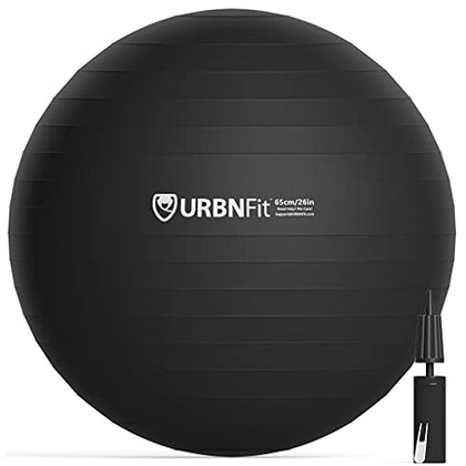 URBNFit Exercise Ball - Yoga Ball for Workout, Pilates, Pregnancy, Stability - Swiss Balance Ball w/Pump - Fitness Ball Chair for Office, Home Gym, Labor- Black, 18 in