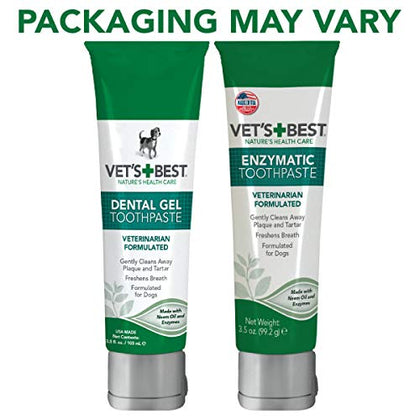 Vet's Best Dog Toothbrush & Enzymatic Toothpaste Kit - Teeth Cleaning - Made with Natural Ingredients - Reduces Plaque, Whitens Teeth, Freshens Breath - Bonus Care Guide & Finger Brush Included