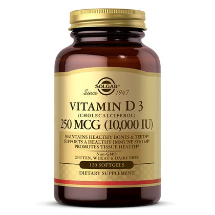 Solgar Vitamin D3 (Cholecalciferol) 250 MCG (10,000 IU), 120 Softgels - Helps Maintain Healthy Bones & Teeth - Immune System Support - Non GMO, Gluten/ Dairy Free - 120 Servings (Expiry -8/31/2026)