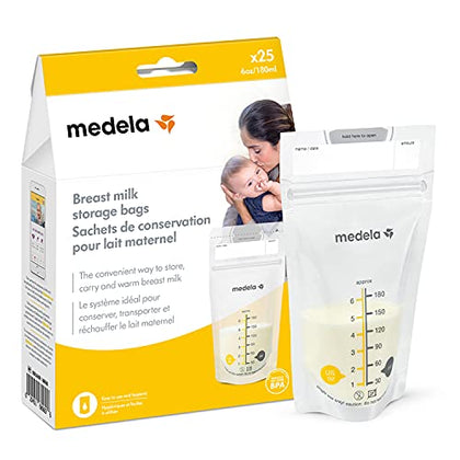 Medela Breastmilk Storage Bags, Ready to Use Breast Milk Storing Bags for Breastfeeding, Self Standing Bag, Space Saving Flat Profile, 25 Count (Pack of 1)