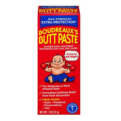 Boudreaux's Butt Paste Maximum Strength Diaper Rash Cream, Ointment for Baby, 2 oz Tube