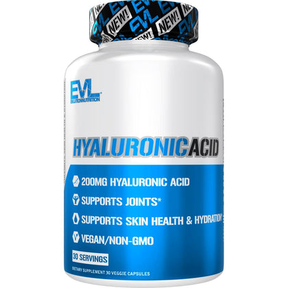 Evlution Vegan Dietary Hyaluronic Acid Supplement Nutrition 200mg Hyaluronic Acid Capsules Dry Skin Supplement for Women and Men for Itchy or Damaged Skin - High Potency Bioavailable Non GMO Formula