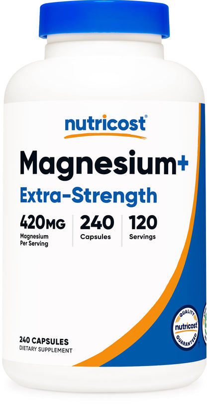 Nutricost Magnesium+ Extra Strength 420mg, 240 Capsules - 120 Servings. Magnesium Oxide and Glycinate - Non-GMO, Gluten Free, Vegan Friendly (expiry -10/31/2026)