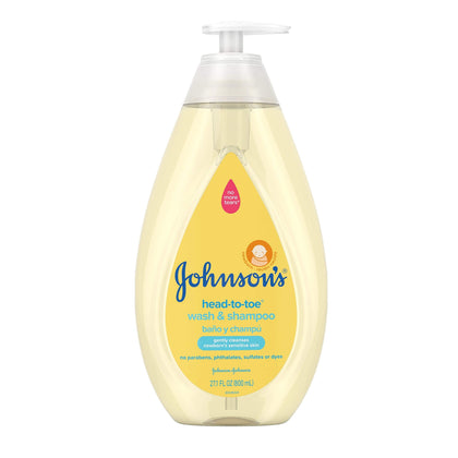 Johnson's Head-to-Toe Gentle Tear-Free Baby & Newborn Wash & Shampoo, Sulfate-, Paraben- Phthalate- & Dye-Free, Hypoallergenic Wash for Sensitive Skin & Hair, 27.1 fl. Oz.