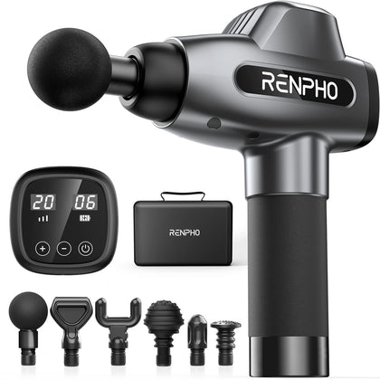 RENPHO Professional Muscle Massage Gun Deep Tissue for Athletes, Percussion Massager Gun with Case, Powerful Quiet Massagers, 20 Speeds, 6 Massage Heads, Back Relaxation - FSA and HSA Eligible