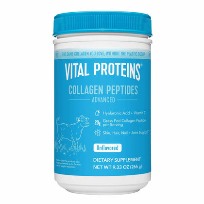 Vital Proteins Collagen Peptides Powder, with Hyaluronic Acid and Vitamin C, Unflavored, 9.33 Ounce (Expiry -11/16/2025)