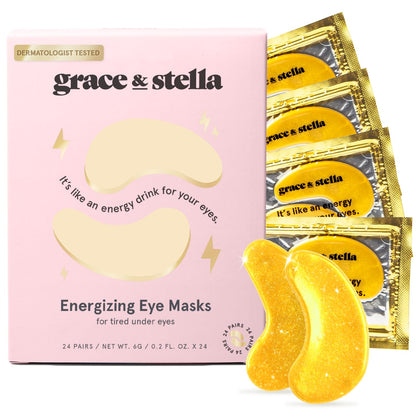 Under Eye Mask (Gold, 24 Pairs) Reduce Dark Circles, Puffy Eyes, Undereye Bags, Wrinkles - Gel Under Eye Patches, Vegan Cruelty-Free Self Care by grace and stella