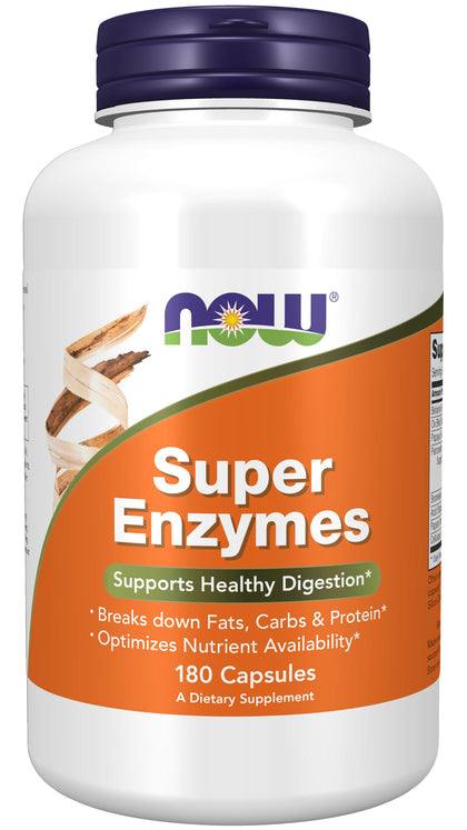 NOW Supplements, Super Enzymes, Formulated with Bromelain, Ox Bile, Pancreatin and Papain,180 Capsules (Expiry -10/31/2024)