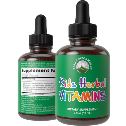 Kids Vitamins From Herbs. Liquid Kids Herbal Multivitamin. No Bitter Taste. Sugar Free 14-in-1 Vegan Supplement Drops For Toddlers, Kids, Children, Teens. Mixed In Water Kids Won't Even Taste It