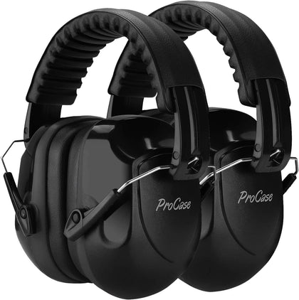 ProCase 2 Pack Noise Reduction Ear Muffs, NRR 28dB Shooter Hearing Protection Headphones Headset Professional Noise Cancelling Ear Defenders for Construction Work Shooting Range Hunting -Black