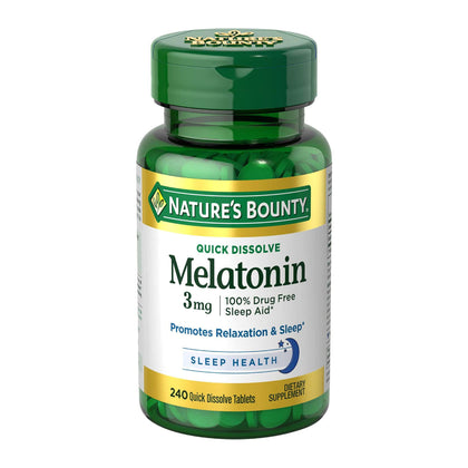 Nature's Bounty Melatonin 3mg, 100% Drug Free Sleep Aids for Adults, Supports Relaxation and Sleep, Dietary Supplement, 240 Count (Expiry -9/30/2025)