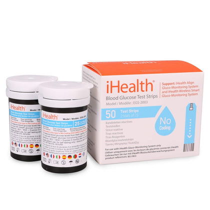 iHealth Blood Glucose Test Strips (50 Count), No Coding Blood Sugar Test, Eligible for FSA Reimbursement, Precision Sugar Measurement for Diabetics, Strips Work Only in iHealth Glucose Meters (Expiry -7/19/2024)