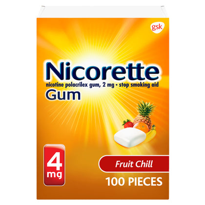 Nicorette 4 mg Nicotine Gum to Help Quit Smoking - Fruit Chill Flavored Stop Smoking Aid, 100 Count (Expiry -8/31/2025)