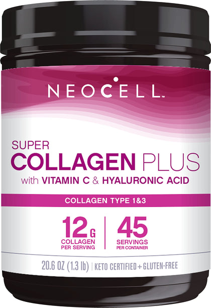 NeoCell Super Collagen Powder, Collagen Plus includes Vitamin C & Hyaluronic Acid, Promotes Healthy Hair, Beautiful Skin, & Nail Support, Collagen Type 1 & 3, 12g Collagen per Serving, 20.6 Oz