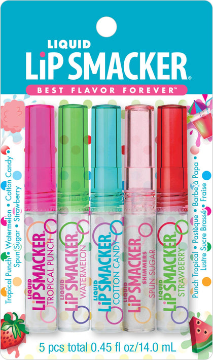 Lip Smacker Liquid Flavored Lip Gloss Friendship Pack |Tropical Punch, Watermelon, Cotton Candy, Sugar, Strawberry | Stocking Stuffer | Christmas Gift, Set of 5