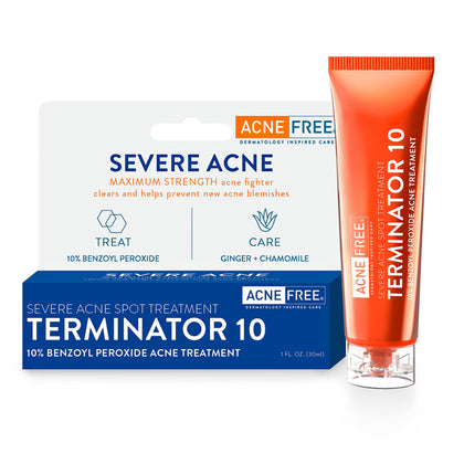 AcneFree Terminator 10 Acne Spot Treatment with Benzoyl Peroxide 10% Maximum Strength Acne Cream Treatment, 1 Ounce - Pack Of 1 (Expiry -1/31/2027)