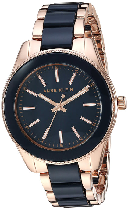 Anne Klein Women's Rose Gold-Tone and Navy Blue Resin Bracelet Watch