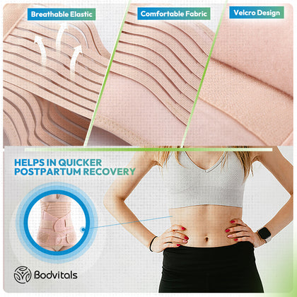 BODVITALS 3 In 1 Postpartum Girdle Support Recovery Belly Band Corset Wrap Body Shaper For After Birth Postnatal C-Section Waist Pelvis Shapewear Wrap Girdle Support Band Belt Body Shaper