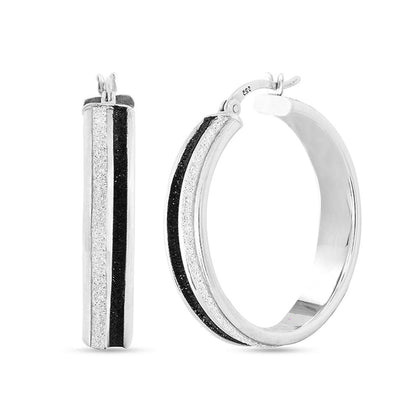 LeCalla Sterling Silver Jewelry Light-Weight Rhodium-Plated Glitter Hoop Earrings for Teen Women