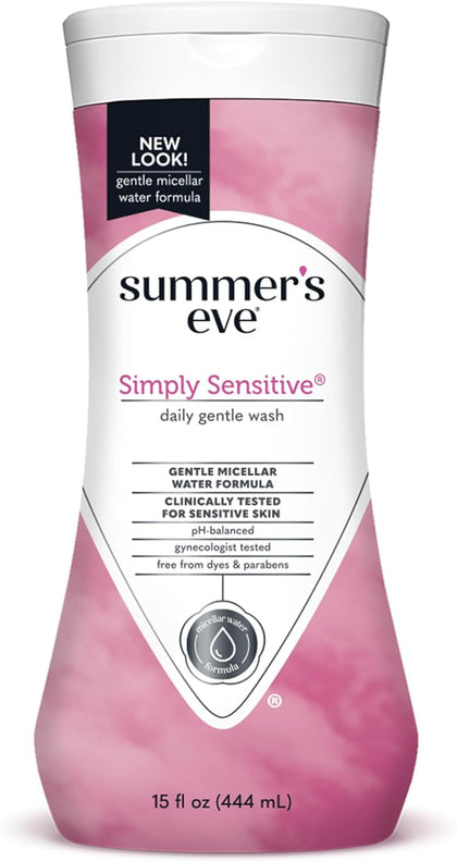 Summer's Eve Simply Sensitive Daily Gentle All Over Feminine Body Wash, Removes Odor, Feminine Wash pH Balanced, 15 fl oz