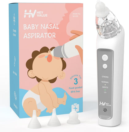 HEYVALUE Nasal Aspirator for Baby, Baby Nose Sucker, Electric Nasal Aspirator for Toddler, Baby Nose Cleaner with 3 Silicone Tips, Adjustable Suction Level and Music Volume