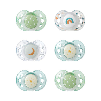 Tommee Tippee Night Time Soothers, Symmetrical Orthodontic Design, BPA-Free Silicone Baglet, 18-36m, Pack of 6 Dummies
