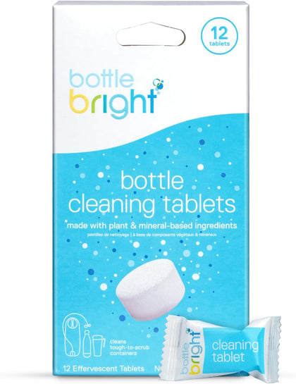Bottle Bright Single Pack (12 Tablets)- Clean Stainless Steel, Thermos, Tumbler, Insulated and Reusable Water Bottles -Cleaning Tablets are Easy and Safe to Use