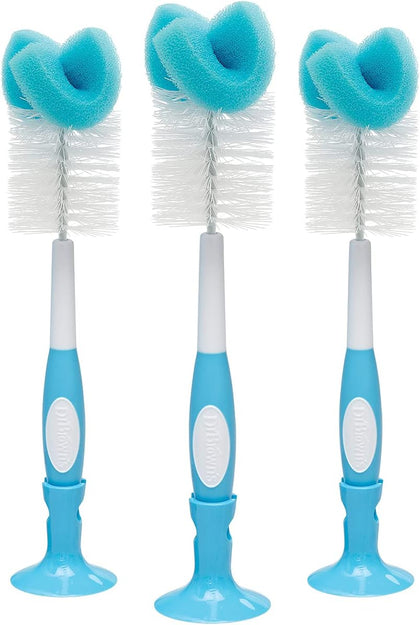Dr. Brown's Baby Bottle Cleaning Brush with Sponge and Scrubber - Blue - 3-Pack