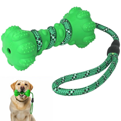 Dog Bone Toys with Rope for Chewing Teething Fetching|Durable Rope Toys for Aggressive chewers |Squeaky Toys for Medium & Large Breed Dogs|Made of Natural Rubber|Colour - Green