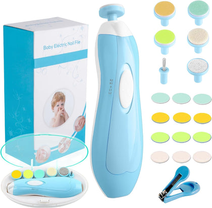 Baby Nail Trimmer Electric Nail File Baby Nail Clippers, 20 in 1 Safe Nail Filer Grinder Kit for Newborn Infant Toddler Kids or Adults Toes Fingernails Care Trim Polish, Led Light and Grinding Heads
