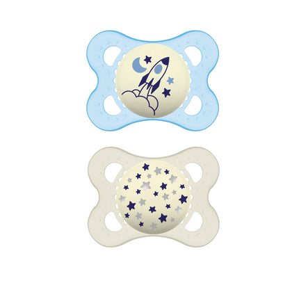 MAM Night Pacifiers 0-6 Months, Best for Breastfed Babies, Glow in the Dark, Baby Boy, 2 Count