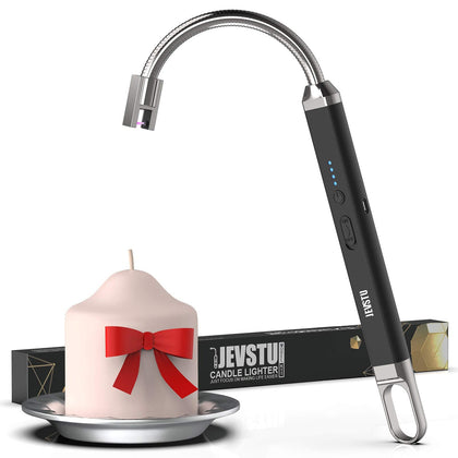 JEVSTU Electric Lighter, Candle Lighter USB Rechargeable with LED Display 360° Flexible Neck, Arc Plasma Electronic Windproof Flameless Long Lighter with Safety Switch Hook for Kitchen Grill, Black (Used - Like New)