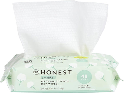 The Honest Company Dry Baby Wipes | 100% Organic Cotton, Gentle, Disposable | 48 Count