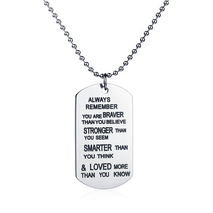 ZJ ZHIJIA JEWELRY Stainless Steel Dog Tag Stamped Necklace Letter Always Remember You are Braver Than You Believe... Pendant Inspirational Gifts Men Women Christmas Graduation Gift
