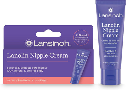 Lansinoh Lanolin Nipple Cream, Safe for Baby and Mom, Breastfeeding Essentials, 1.41 Ounces