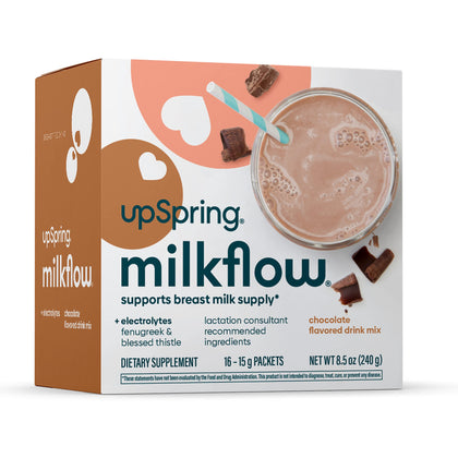 Upspring Milkflow Electrolyte Breastfeeding Supplement Drink Mix with Fenugreek | Chocolate Flavor | Lactation Supplement to Promote Healthy Breast Milk Supply & Restore Electrolytes* | 16 Drink Mixes (Used - Like New)