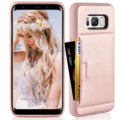 ZVE Wallet Case for Samsung Galaxy S8, 5.8 inch, Slim Leather Wallet Case with Credit Card Holder Slot Pocket Protective Functional Case Cover for Samsung Galaxy S8, 5.8 inch 2017 - Rose Gold