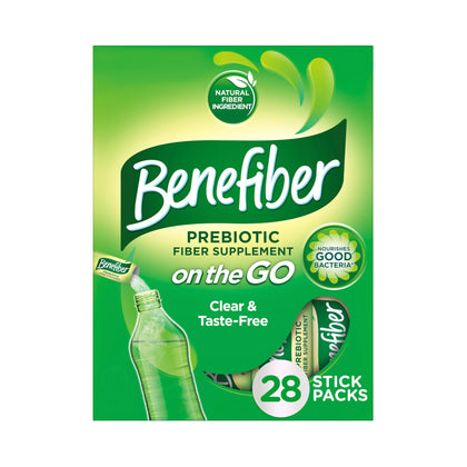 Benefiber On the Go Prebiotic Fiber Supplement Powder for Digestive Health, Daily Fiber, Unflavored - 28 Sticks (3.92 Ounces) (Expiry -7/30/2026)