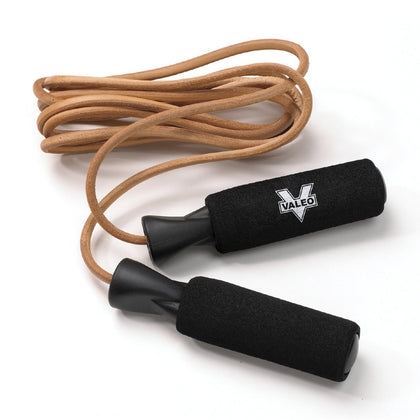 Valeo Adjustable Leather Jump Rope With Molded Handles And Foam Grips, 9.5-Foot Long, VA4514BR