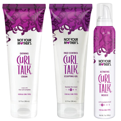 Not Your Mother's Curl Talk Curly Hair Defining Curl Cream, Frizz Control Styling Gel, Curl Activating Mousse (3-Pack) - 9.7oz Cream/Gel - 7oz Mousse
