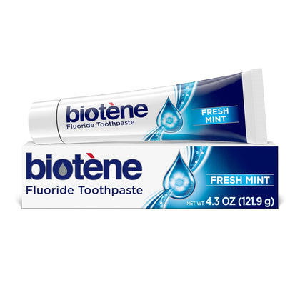 biotène Fluoride Toothpaste for Dry Mouth Symptoms, Bad Breath Treatment and Cavity Prevention, Fresh Mint - 4.3 oz