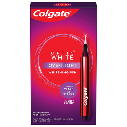 Colgate Optic White Overnight Teeth Whitening Pen, Teeth Stain Remover to Whiten Teeth, 35 Nightly Treatments