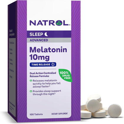 Natrol Advanced Sleep Melatonin 10mg, Dietary Supplement for Restful Sleep, 100 Time-Release Tablets, 100 Day Supply