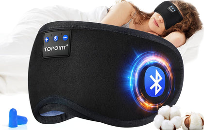 TOPOINT Sleep Mask Headphones Wireless Bluetooth 5.2, Eye Mask for Sleeping Side/Back Sleepers Travel Music Headsets with Microphone Handsfree Men Women Girls Gifts