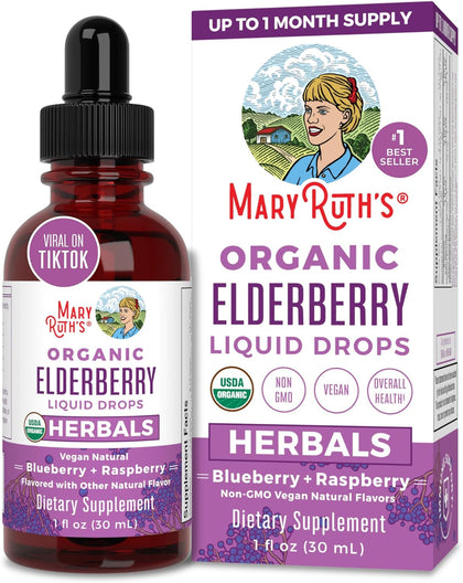 MaryRuth's Elderberry Syrup | USDA Organic Elderberry | Sugar Free Adults & Kids Immune Support Supplement for Ages 1+ | Clean Label Project Verified®, Vegan, Non-GMO, Gluten Free | 1 Fl Oz