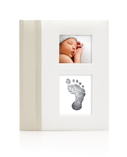 Pearhead First 5 Years Baby Memory Book with Clean-Touch Baby Safe Ink Pad to Make Babys Hand Or Footprint Included, Gender Neutral Registry Gift, Ivory Classic