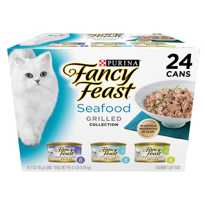 Purina Fancy Feast Grilled Wet Cat Food Seafood Collection in Wet Cat Food Variety Pack - (Pack of 24) 3 oz. Cans